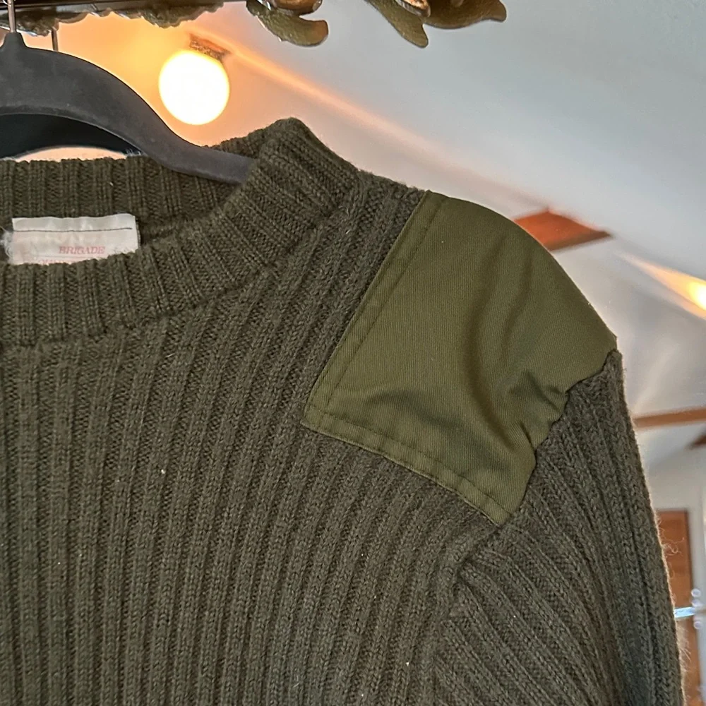 Olive Crewneck Sweater with Shoulder Patches (unisex)